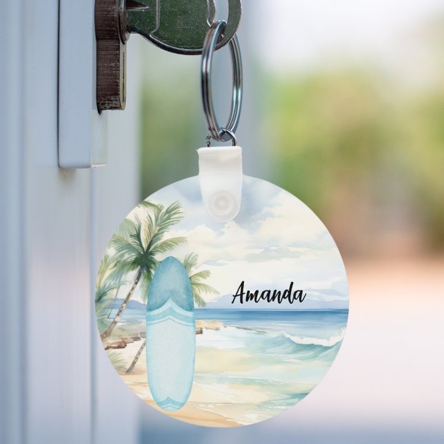Surboard beach palm trees key ring (Creator Uploaded)