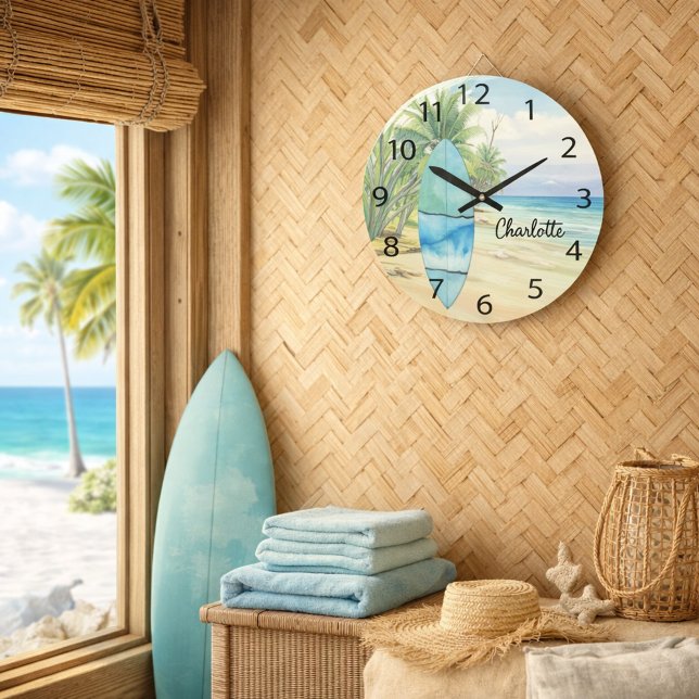Surboard beach palm trees name large clock (Creator Uploaded)