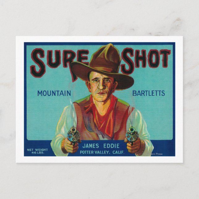 Sure Shot Pear Crate LabelPotter Valley, CA Postcard (Front)