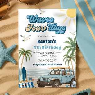 Surf 4th Birthday Invitation - Waves Four Days