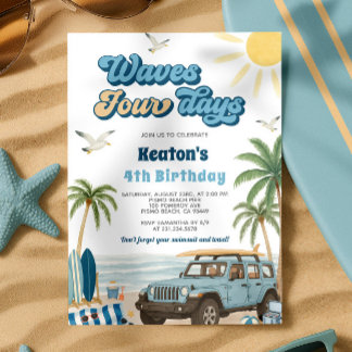 Surf 4th Birthday Invitation - Waves Four Days