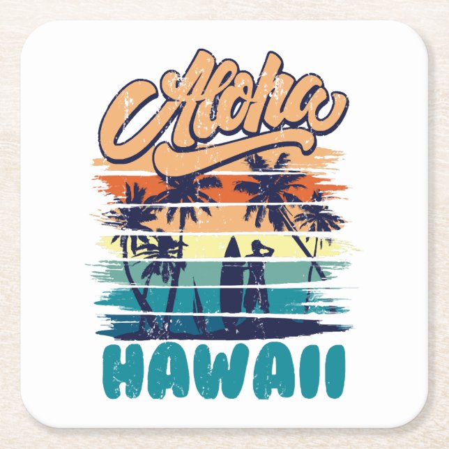 Surf - Aloha Hawaii Square Paper Coaster (Front)