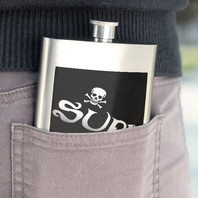 Surf and Skull black tilted stainless steel flask (In Situ)