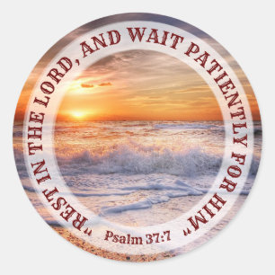 Surf at Sunset with Bible message Classic Round Sticker