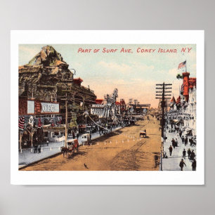 Surf Ave., Coney Island, New York Vintage Poster