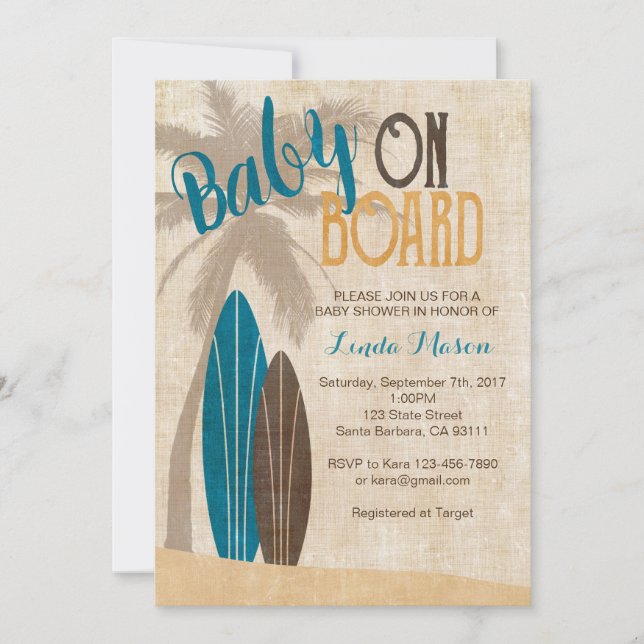 Surf Baby Shower Invitation with Surfboards (Front)