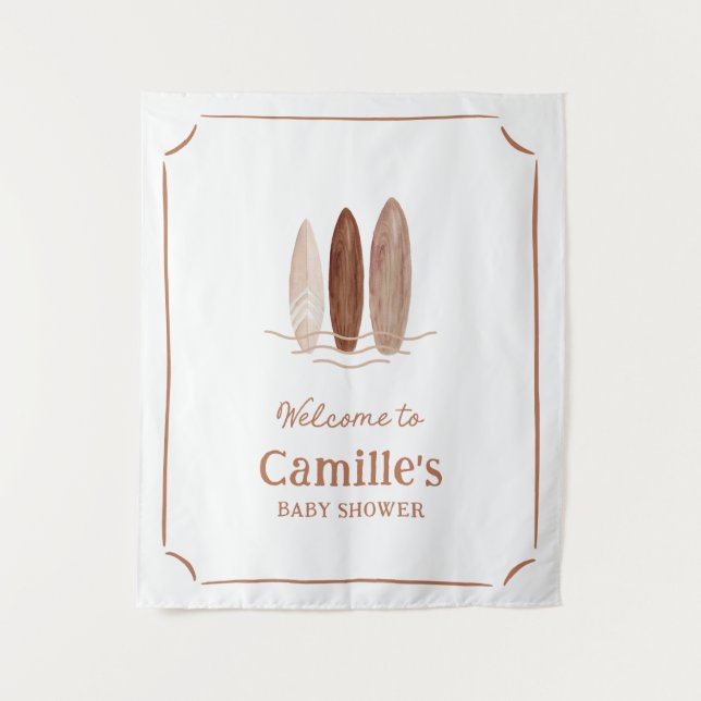 Surf Baby Shower Welcome Sign Tapestry (Front)