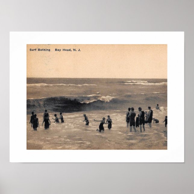 Surf Bathing, Bay Head NJ, Vintage Poster (Front)