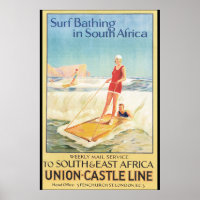 Surf Bathing in South Africa Vintage Travel Poster