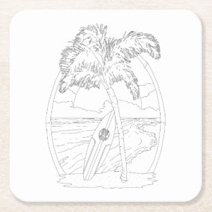 Surf Beach Adult Colouring Paper Coaster
