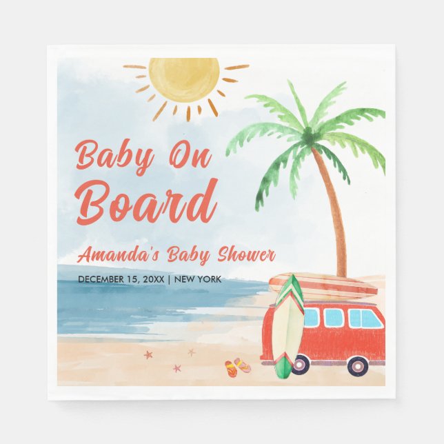 Surf Beach Baby On Board Baby Shower  Napkin (Front)