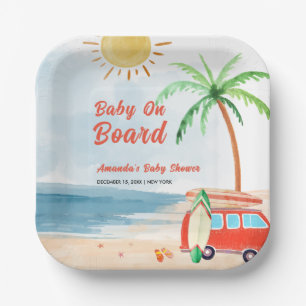 Surf Beach Baby On Board Baby Shower  Paper Plate