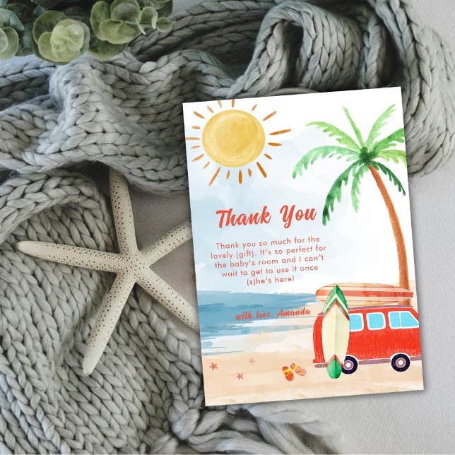 Surf Beach Baby On Board Baby Shower  Thank You Card (Surf Beach Baby On Board Baby Shower Thank You Card)