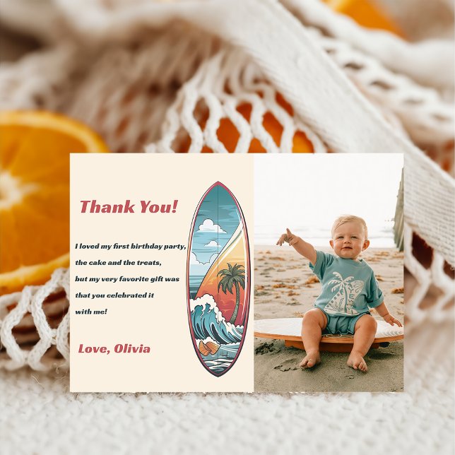 Surf Beach Birthday Party Photo Thank You Card (Creator Uploaded)