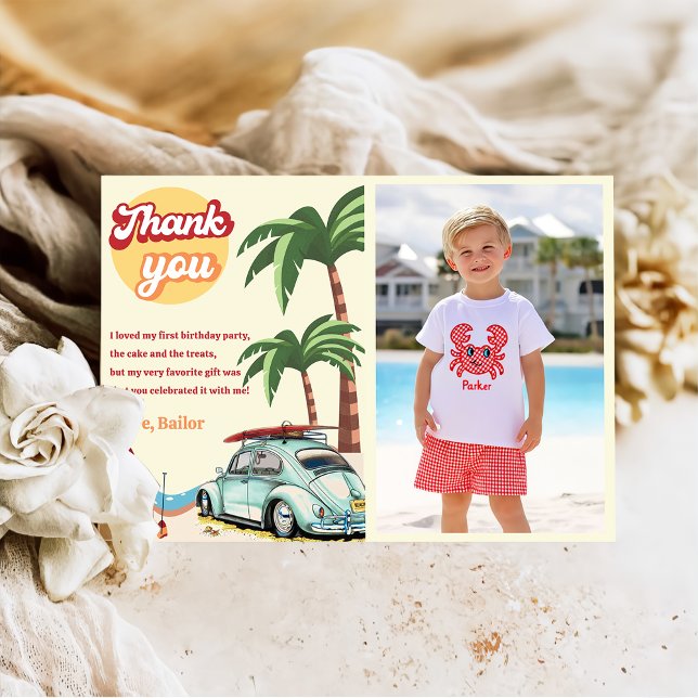 Surf Beach Birthday Party Photo Thank You Card (Creator Uploaded)