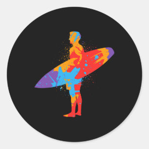 Surf Beach Colorful Surfboard Surfers Boys Men Kid Classic Round Sticker