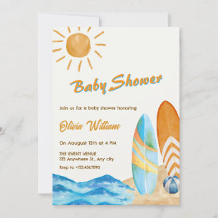 Surf beach party baby shower invitation