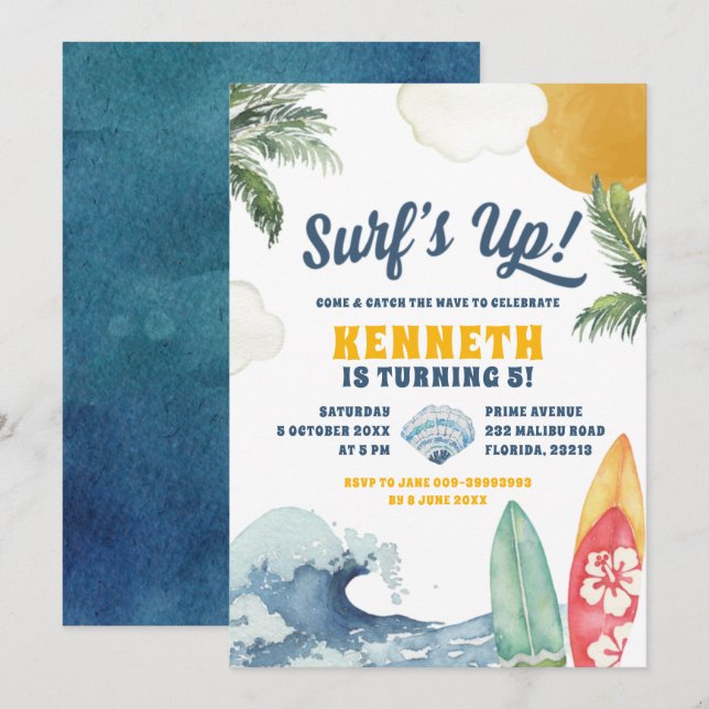 Surf Beach Summer Birthday invitation (Front/Back)