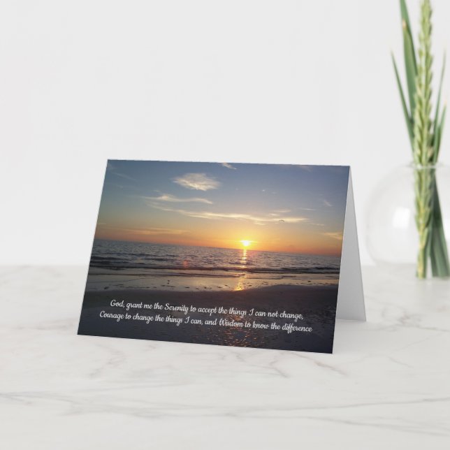 Surf Beach Sunset Serenity Prayer Card (Front)
