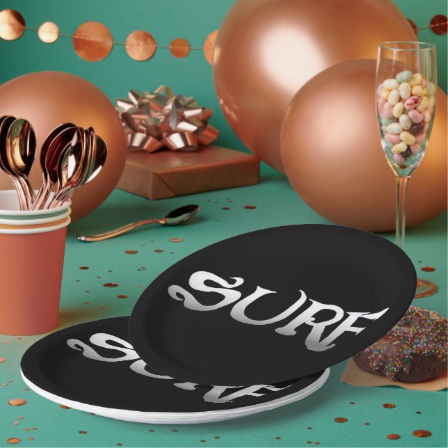 Surf black large paper plates (Multi)