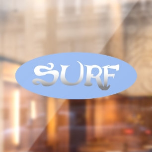 Surf blue oval opaque window cling back stick
