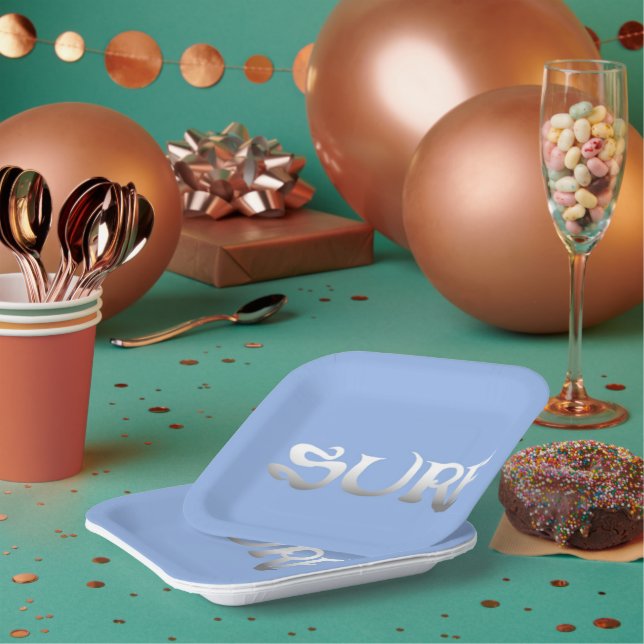 Surf blue square paper plates (Multi)