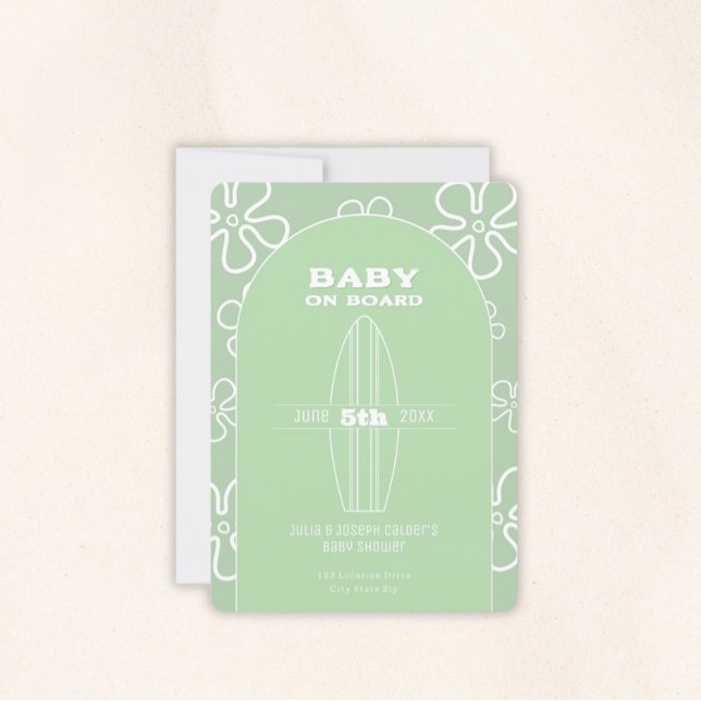 Surf Board Baby Shower - Custom Gender Neutral Invitation (Baby on Board Gender Neutral Shower - Invitations)