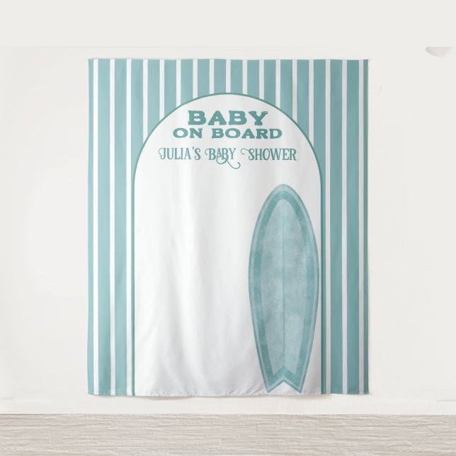 Surf Board Baby Shower Custom Photo Wall Banner Tapestry (Front)