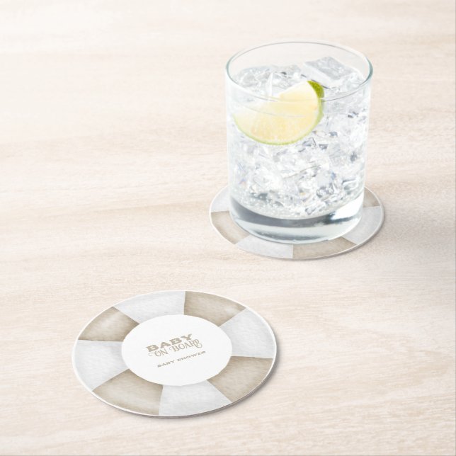 Surf Board Baby Shower Custom Round Paper Coaster (Insitu)