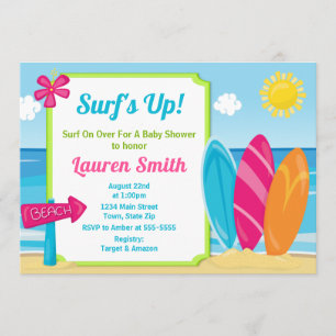 Surf Board Baby Shower Invitation Surfer Girl