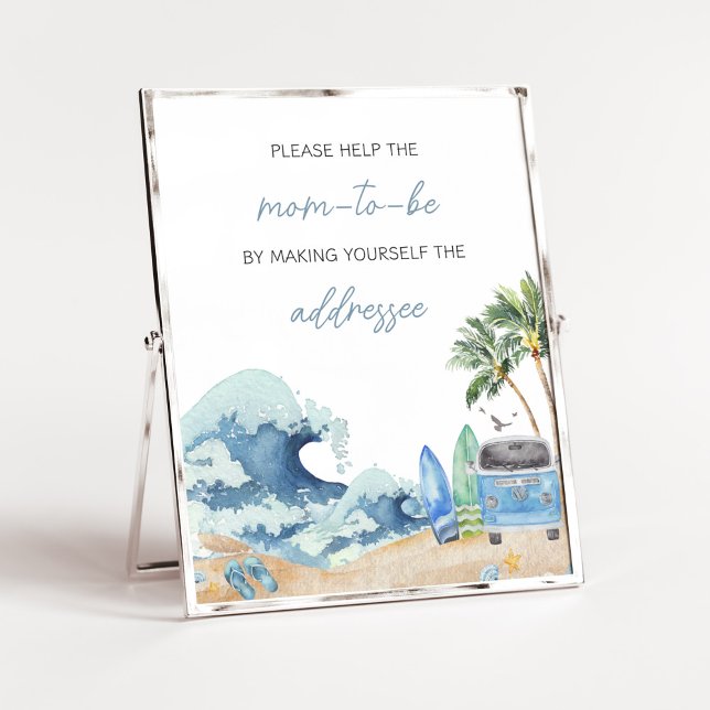 Surf Board Beach Baby Shower Envelope Station Poster (Surfing Summer Baby Shower Envelope Station Sign)