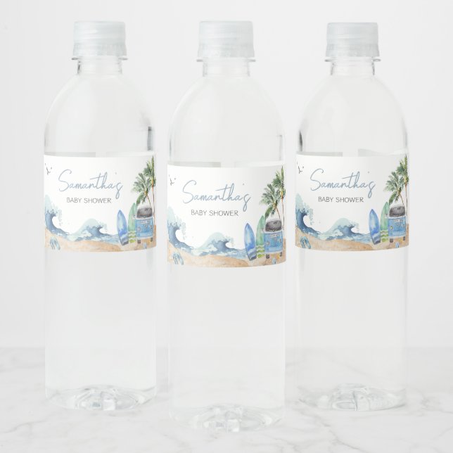 Surf Board Beach Baby Shower  Water Bottle Label (Bottles)
