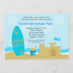 SURF BOARD BEACH SAND CASTLE 5x7 Custom Invitation