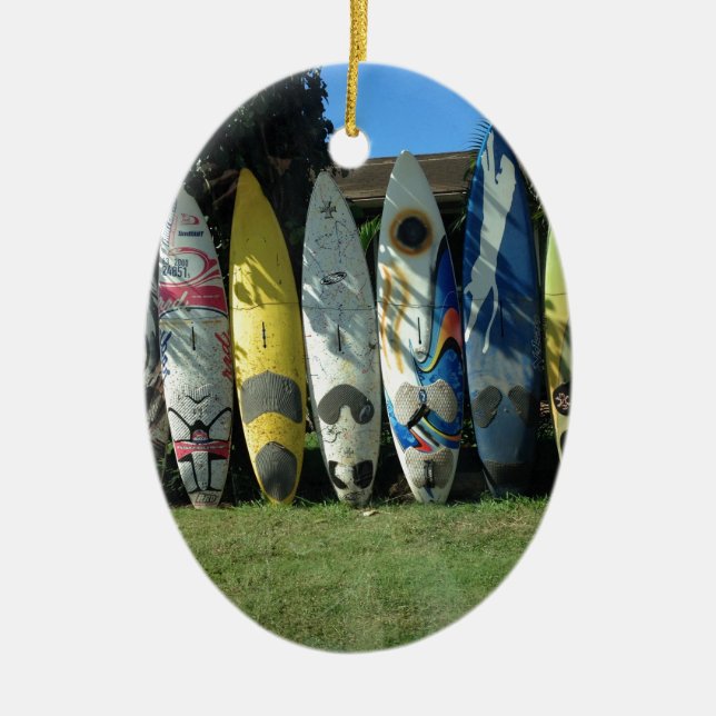 Surf Board Ceramic Tree Decoration (Front)