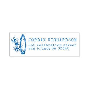 Surf Board & Hibiscus Custom Name & Return Address Self-inking Stamp