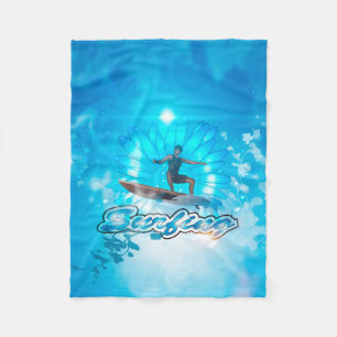 Surf boarders on blue background fleece blanket