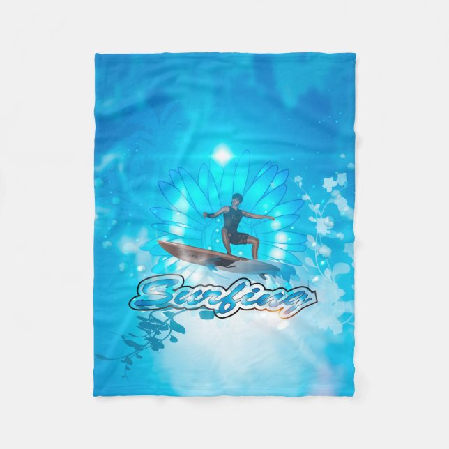 Surf boarders on blue background fleece blanket (Front)