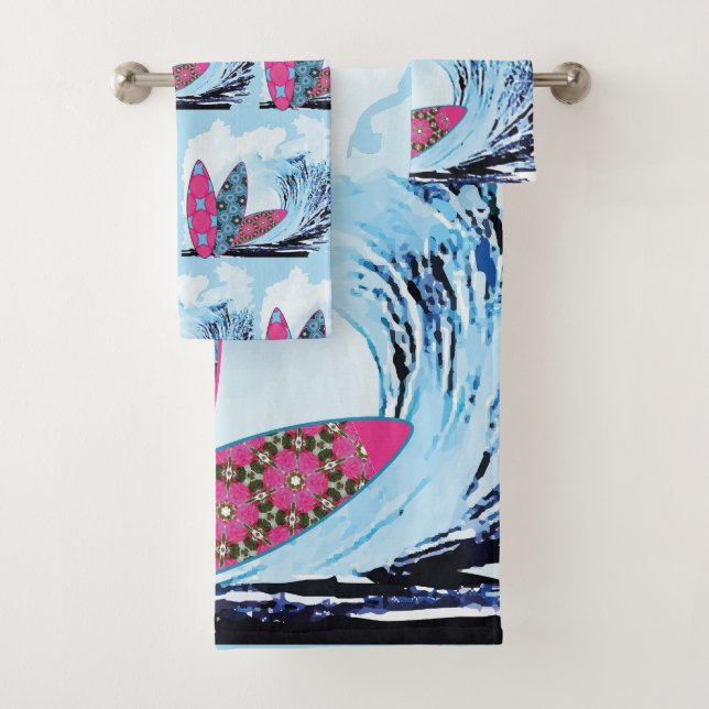 Surf boards and waves  bath towel set (Insitu)