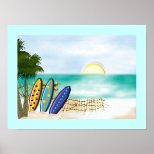 Surf Boards Beach Sunny Sea View Poster Print