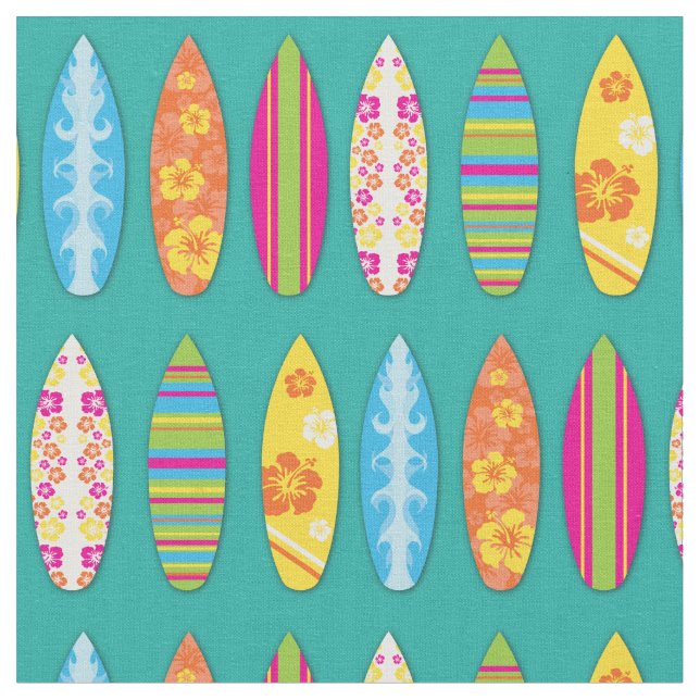 Surf Boards Cute Tropical Beach Sports Fabric (Close Up)