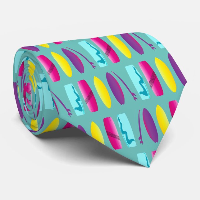 Surf Boards Kiteboarding Fun Teal Patterned Tie (Rolled)