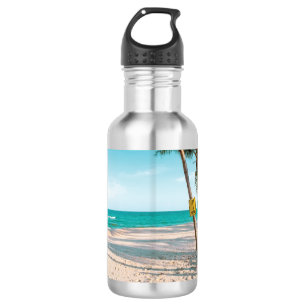 Surf boards on beach throw pillow 532 ml water bottle