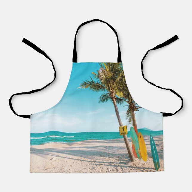 Surf boards on beach throw pillow apron (Front)