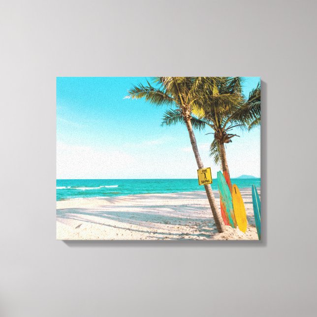 Surf boards on beach throw pillow canvas print (Front)