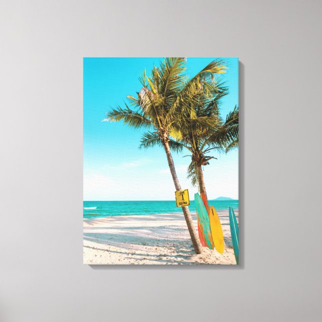 Surf boards on beach throw pillow canvas print (Front)