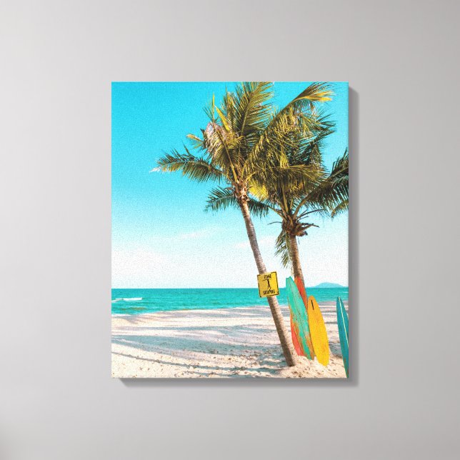 Surf boards on beach throw pillow canvas print (Front)