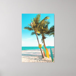 Surf boards on beach throw pillow canvas print