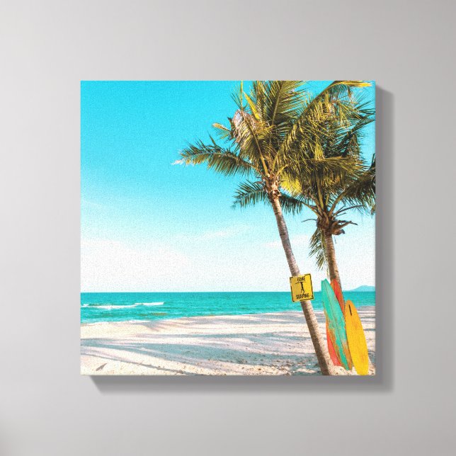 Surf boards on beach throw pillow canvas print (Front)