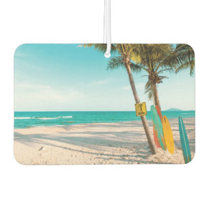 Surf boards on beach throw pillow car air freshener