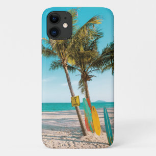 Surf boards on beach throw pillow iPhone 11 case